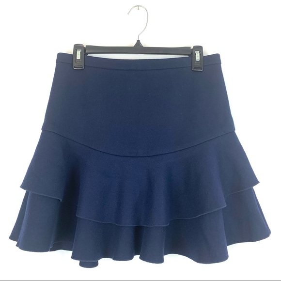 j crew navy wool blend flounce skirt 2 - Picture 1 of 5
